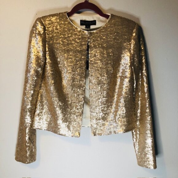 Zoe by Rachel Zoe Champagne Sequin Cropped Blazer Jacket, Size XS, Gold, Elegant - Picture 2 of 9